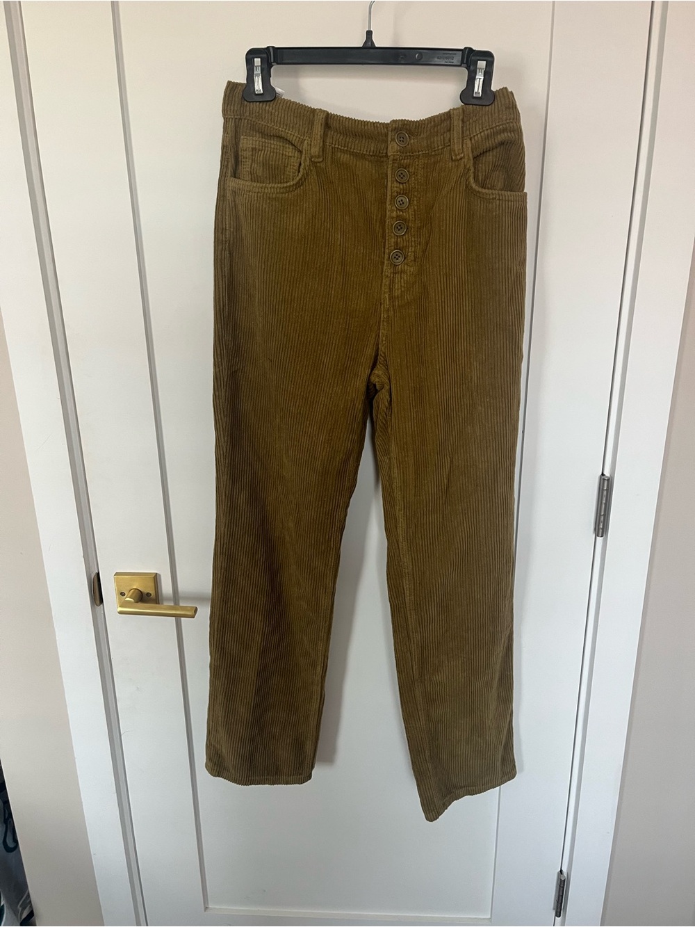 Reformation Olive Corduroy High-Rise Button-Fly Pants